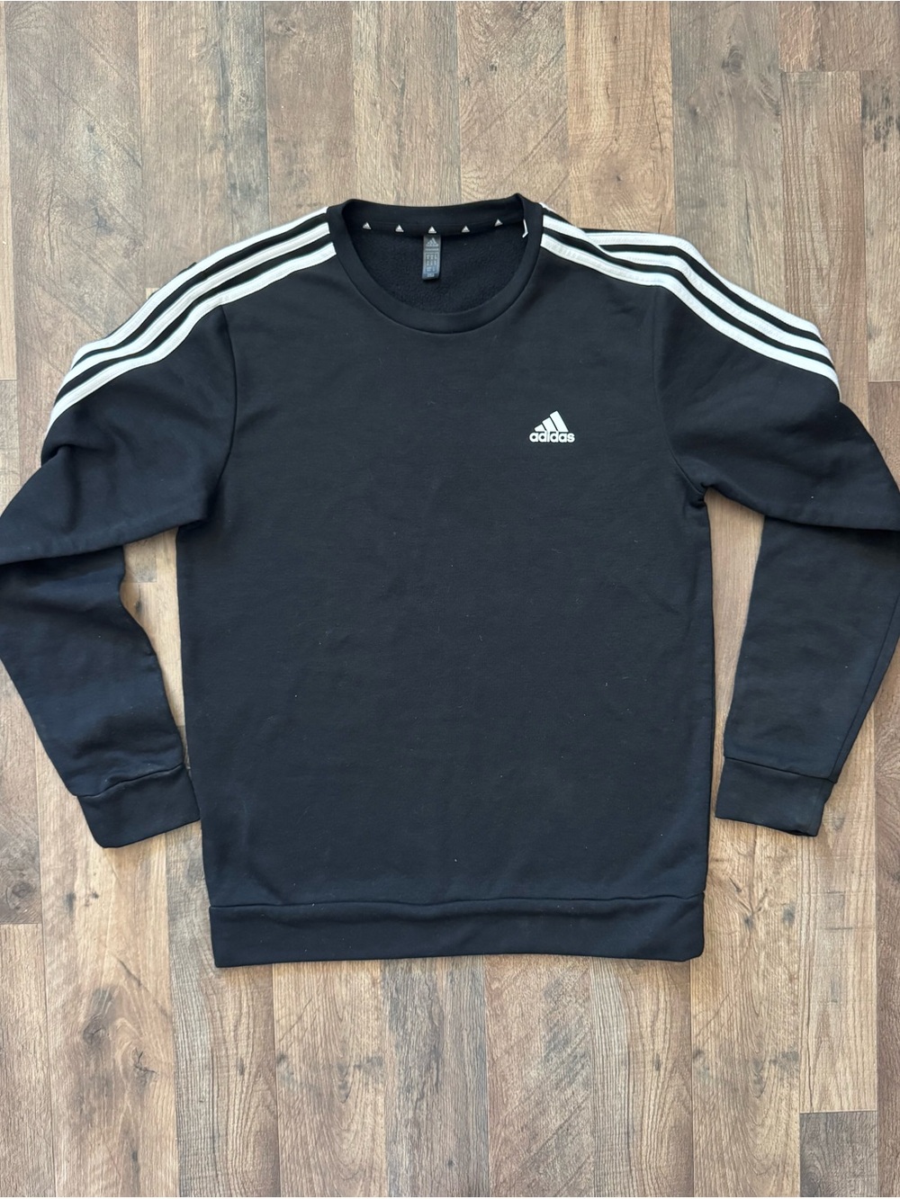 adidas Black Crewneck Sweatshirt with White Three-Stripes